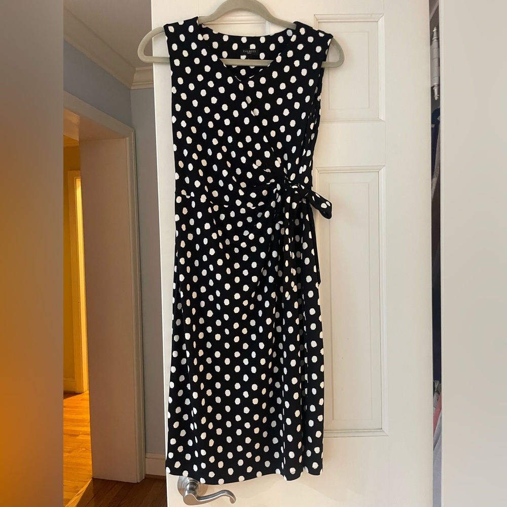 Talbots Petites, black polkadot side tie midi dress, size small petite